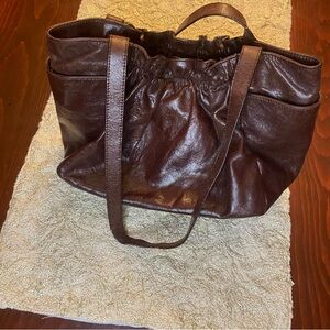 HOBO International Brown Ruched Leather Shoulder Bag Brown Purse